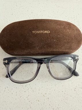 Tom Ford Clear Gray Eyeglasses with Brown Logo Case